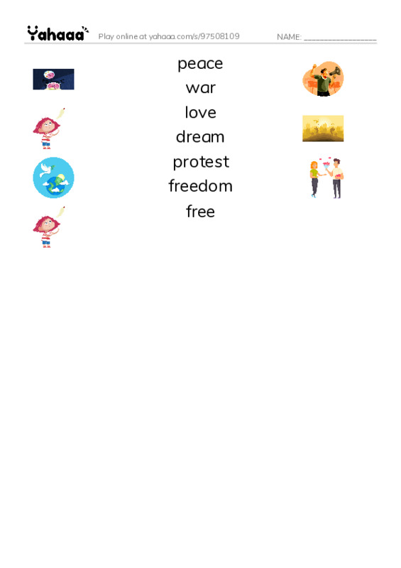 Martin Luther King vocabulary PDF three columns match words