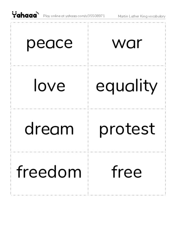 Martin Luther King vocabulary PDF two columns flashcards