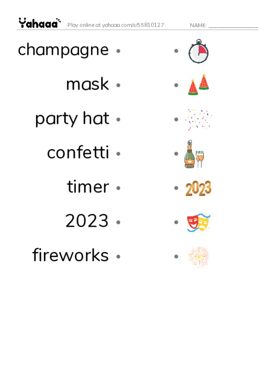 New Year's vocabulary! PDF link match words worksheet