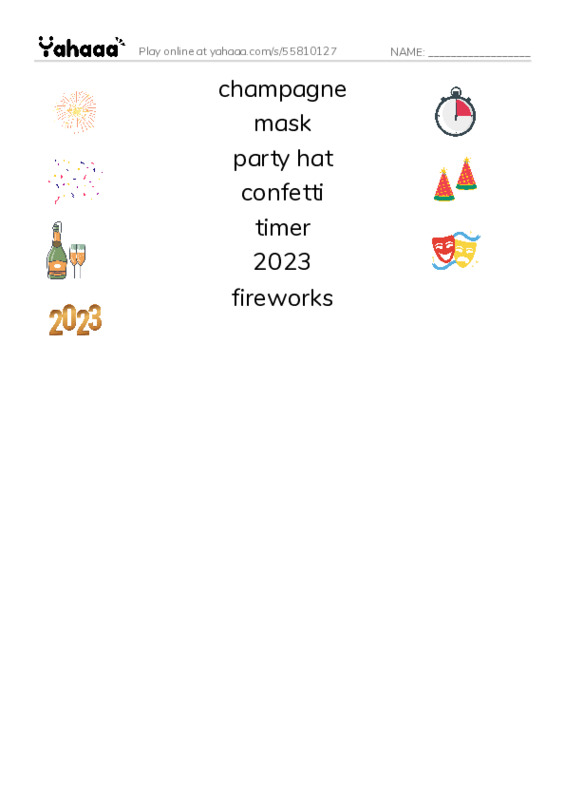 New Year's vocabulary! PDF three columns match words