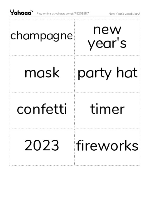 New Year's vocabulary! PDF two columns flashcards
