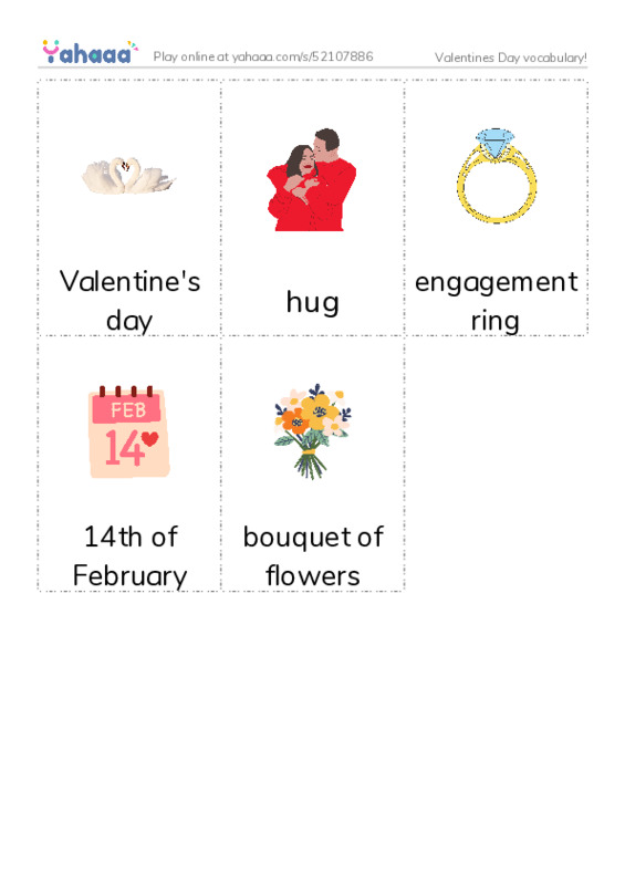 Valentines Day vocabulary! PDF flaschards with images