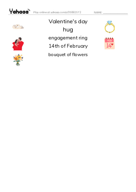 Valentines Day vocabulary! PDF three columns match words