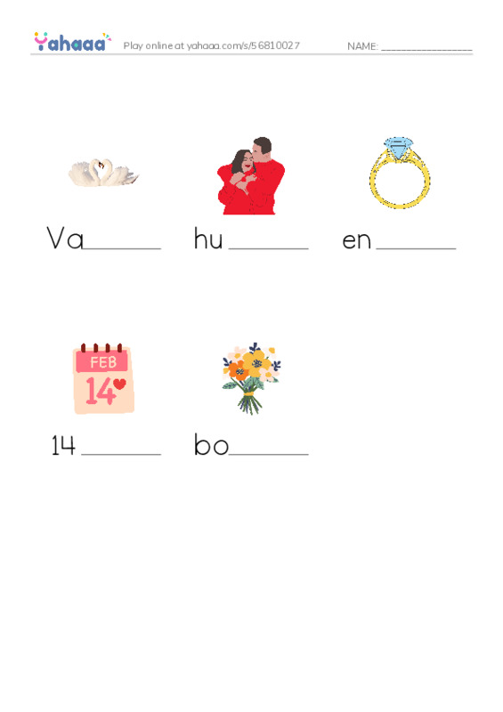 Valentines Day vocabulary! PDF worksheet to fill in words gaps