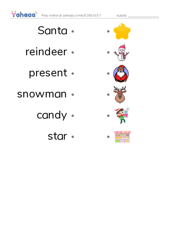 Christmas PDF link match words worksheet