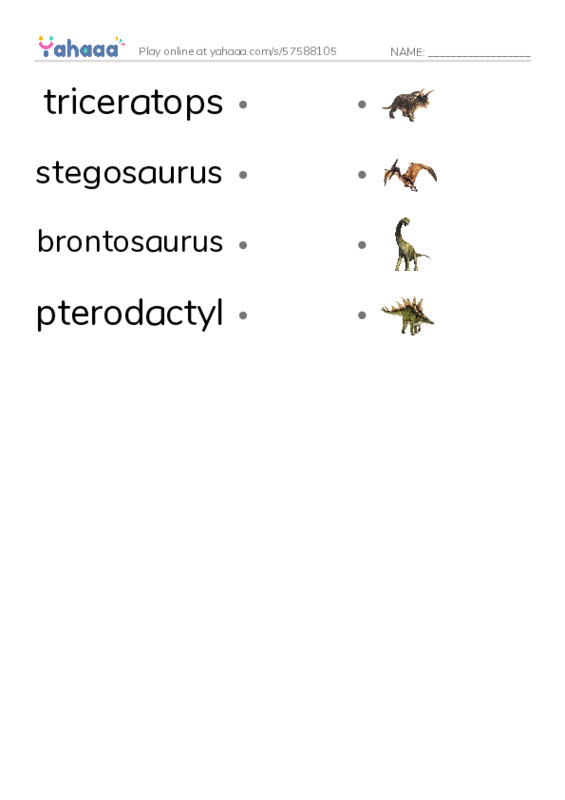 Common dinausors names PDF link match words worksheet