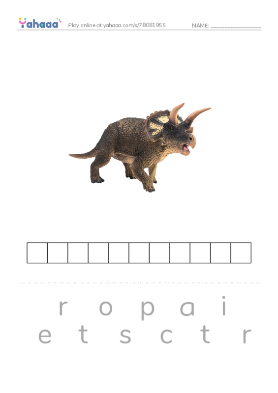 Common dinausors names PDF word puzzles worksheet