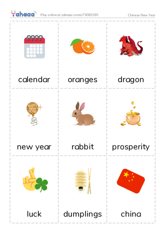 Chinese New Year PDF flaschards with images