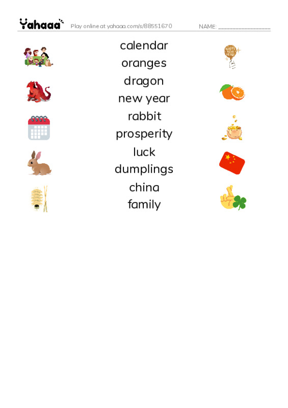 Chinese New Year PDF three columns match words