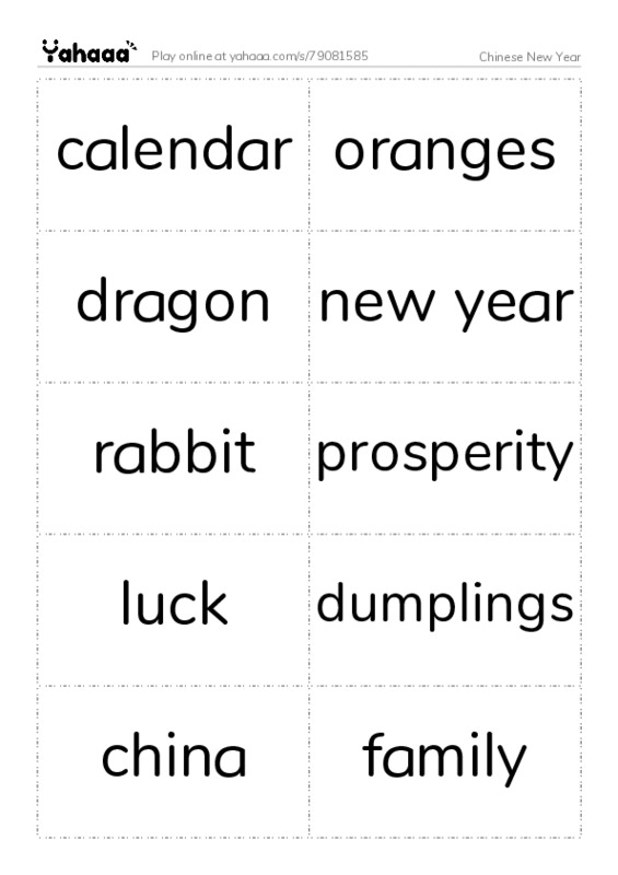 Chinese New Year PDF two columns flashcards
