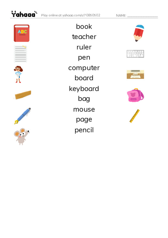 Unit 7: We love school  PDF three columns match words