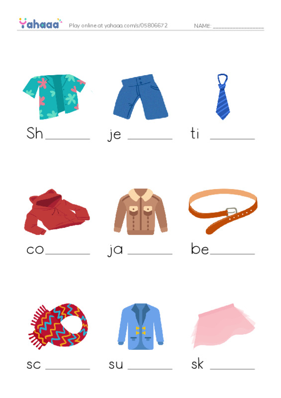 Clothes  PDF worksheet to fill in words gaps