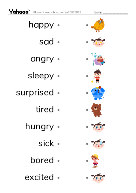 Emotions and feelings PDF link match words worksheet