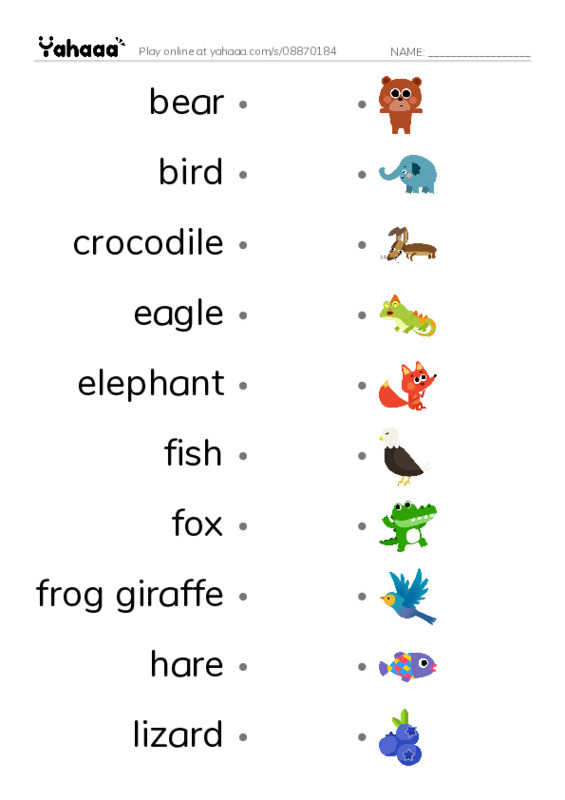 Animals  PDF link match words worksheet