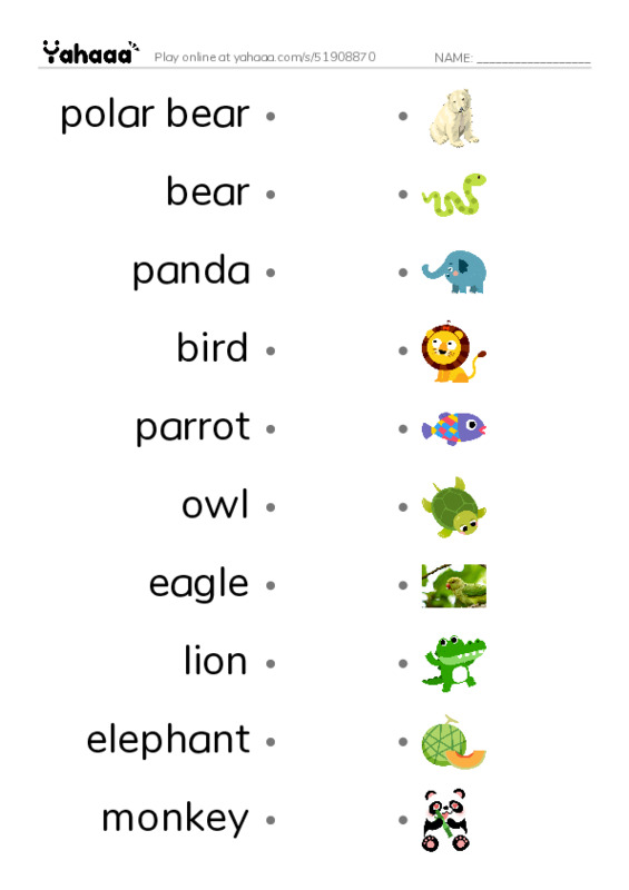 Animals  PDF link match words worksheet