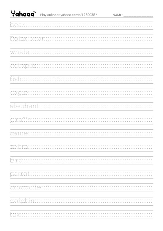 Animal  PDF write between the lines worksheet