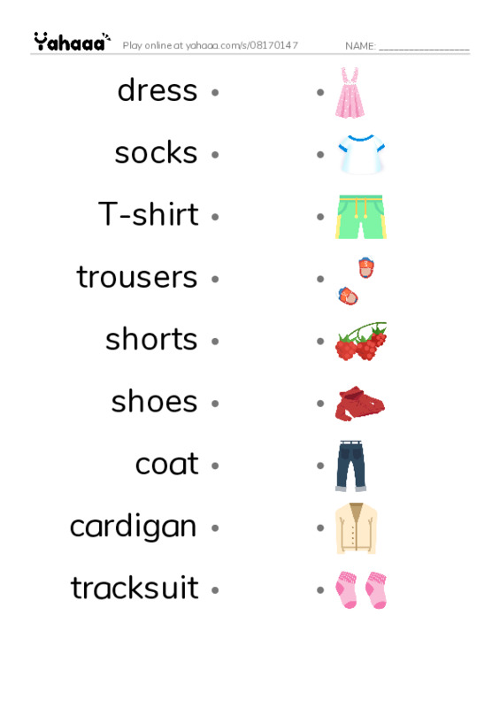 2 kl Unit 7 (Clothes) PDF link match words worksheet