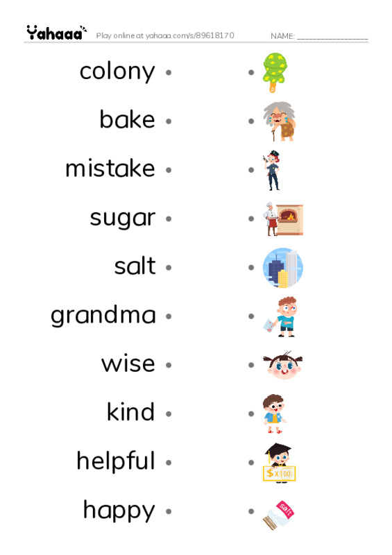 Antoinette's Sweet Friendship Adventure PDF link match words worksheet