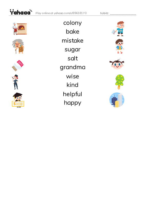 Antoinette's Sweet Friendship Adventure PDF three columns match words