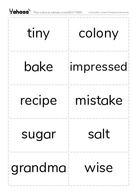 Antoinette's Sweet Friendship Adventure PDF two columns flashcards