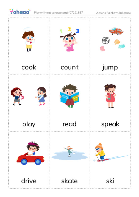 Actions Rainbow 3rd grade PDF flaschards with images