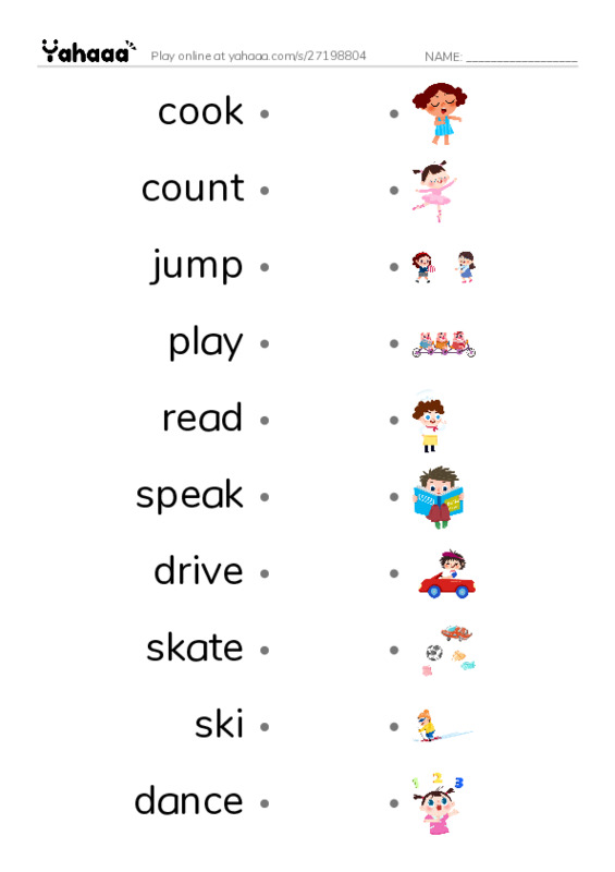 Actions Rainbow 3rd grade PDF link match words worksheet