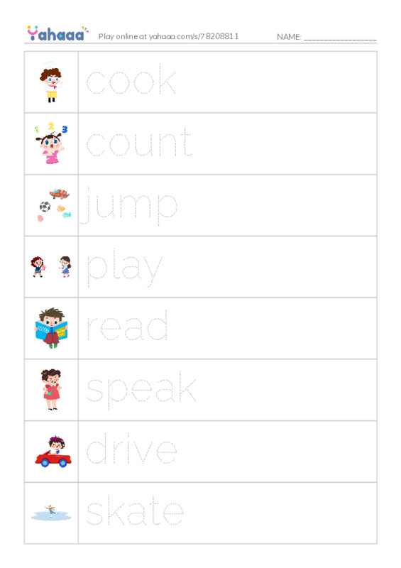 Actions Rainbow 3rd grade PDF one column image words
