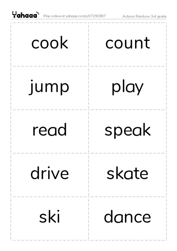 Actions Rainbow 3rd grade PDF two columns flashcards