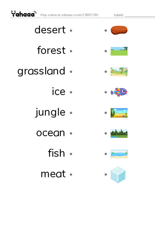 Habitats  PDF link match words worksheet