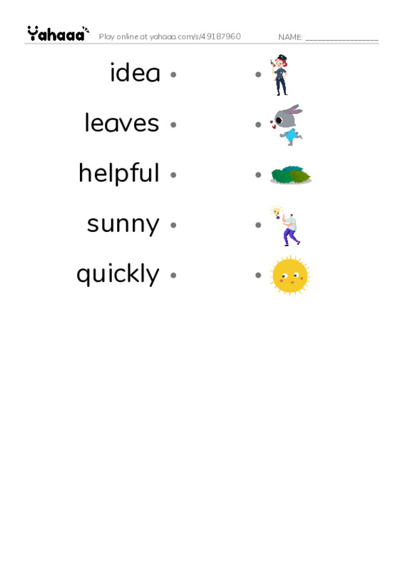 Evening Class PDF link match words worksheet