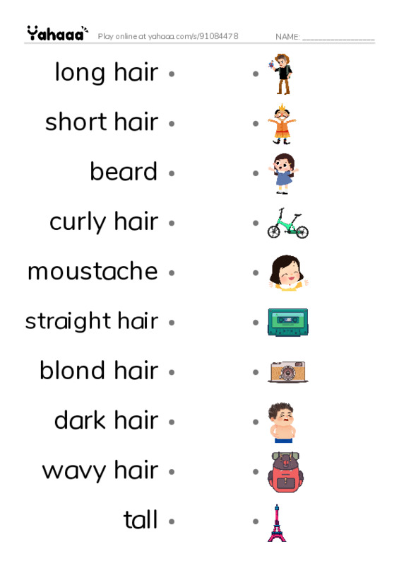 Physical description PDF link match words worksheet