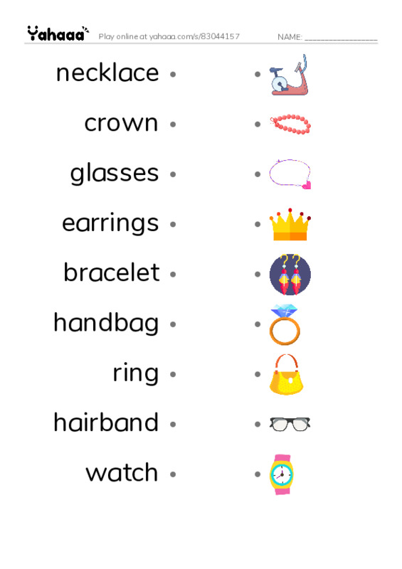 accesories PDF link match words worksheet