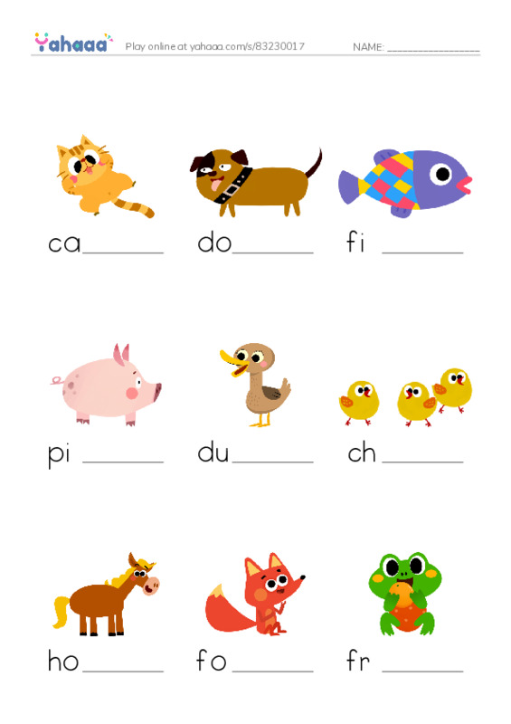 Animals PDF worksheet to fill in words gaps