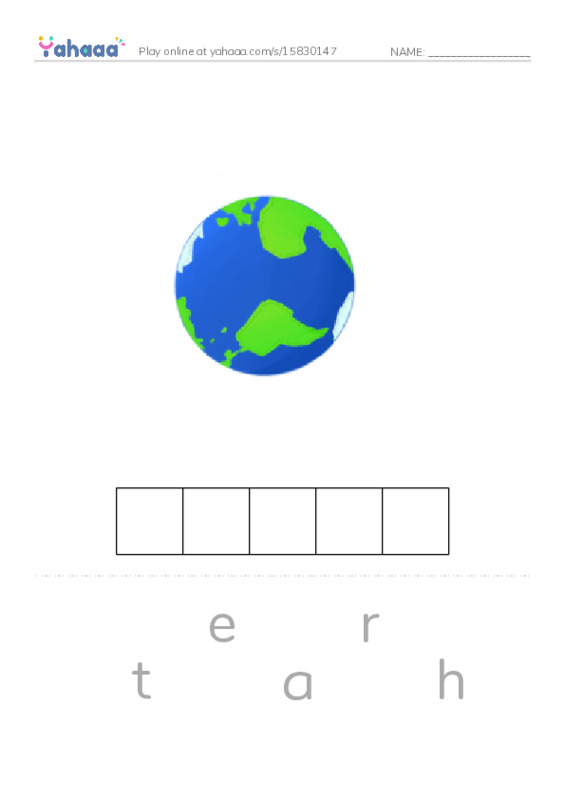 Letter scramble puzzle worksheet for earth