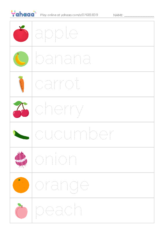 Picture and word rows worksheet for Market