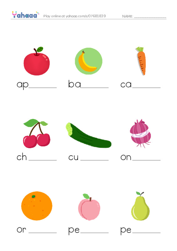 Finish the word worksheet for Market