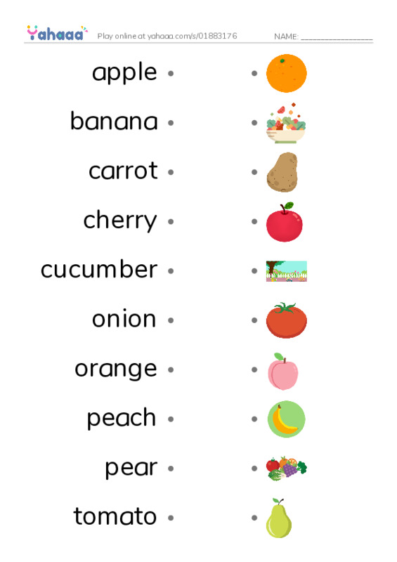 Draw a line to match worksheet for apple, banana, carrot and 18 more