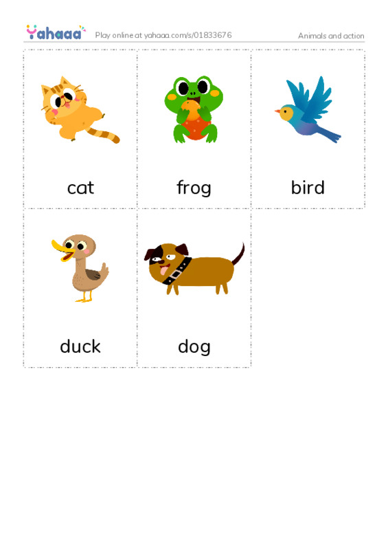 Picture flashcards worksheet for Animals and action
