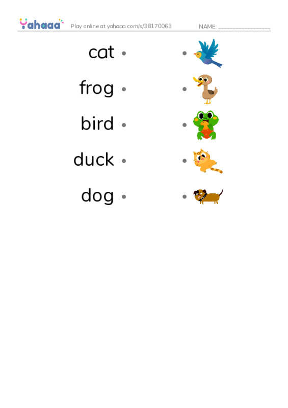 Draw a line to match worksheet for Animals and action