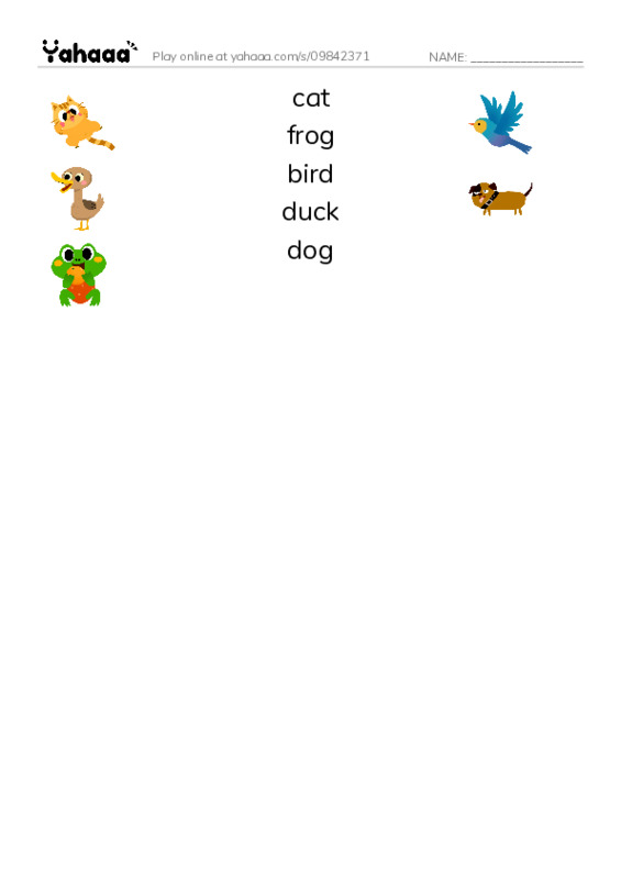Match both sides worksheet for Animals and action
