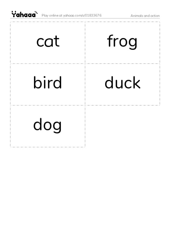 Word flashcards worksheet for Animals and action