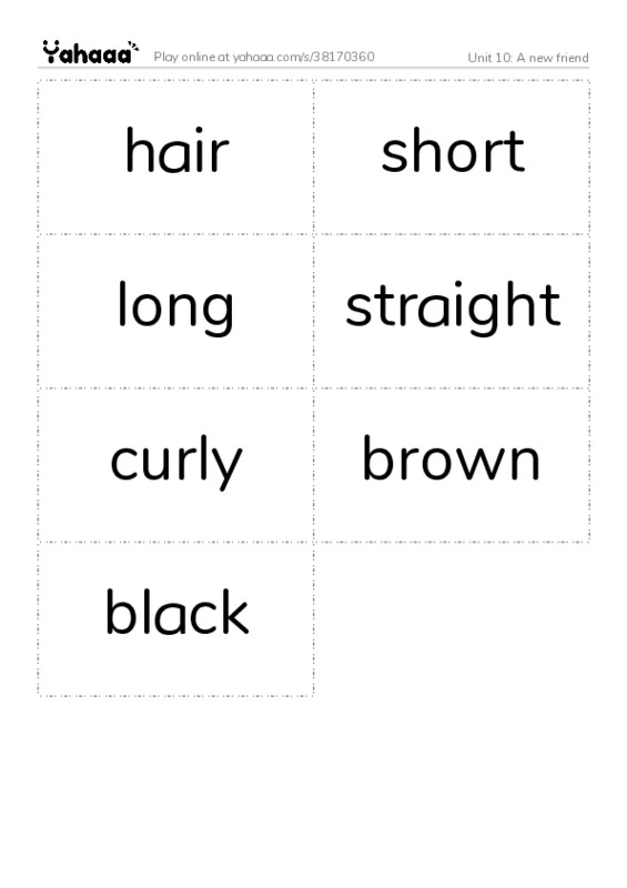 Word flashcards worksheet for Unit 10: A new friend
