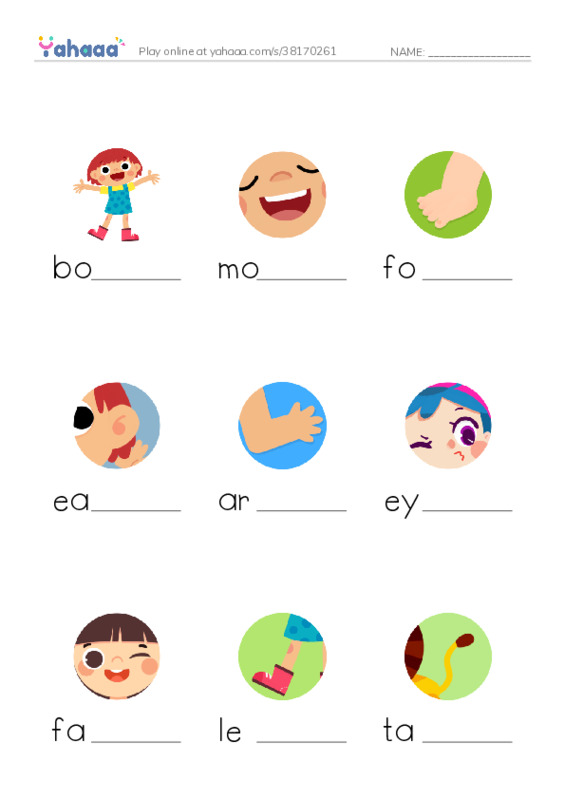 Finish the word worksheet for body