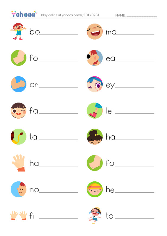 Write the word rows worksheet for body