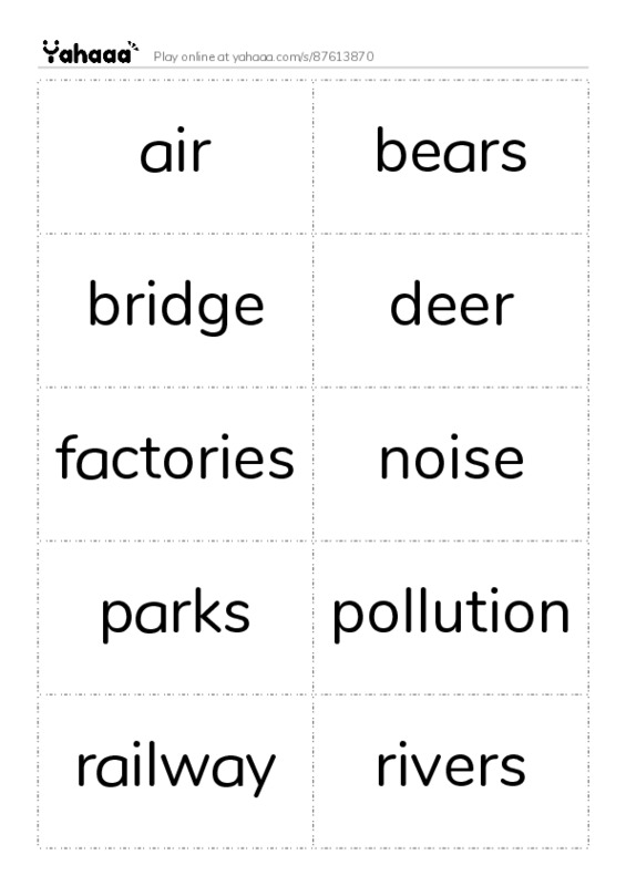 Word flashcards worksheet for 