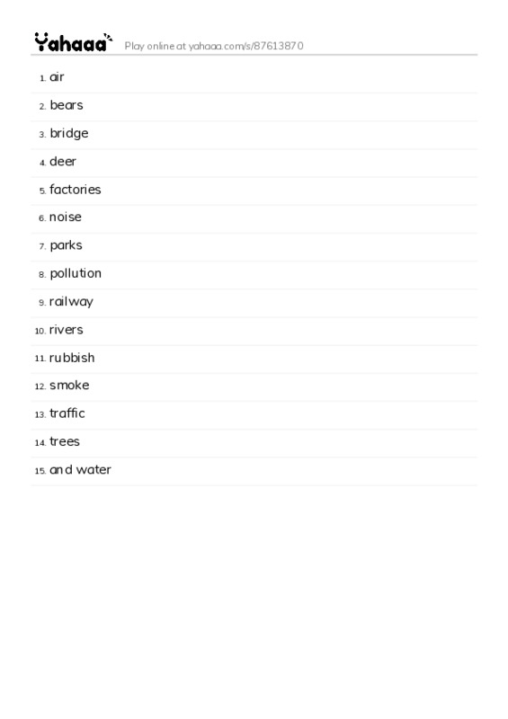 Word list with meanings worksheet for 