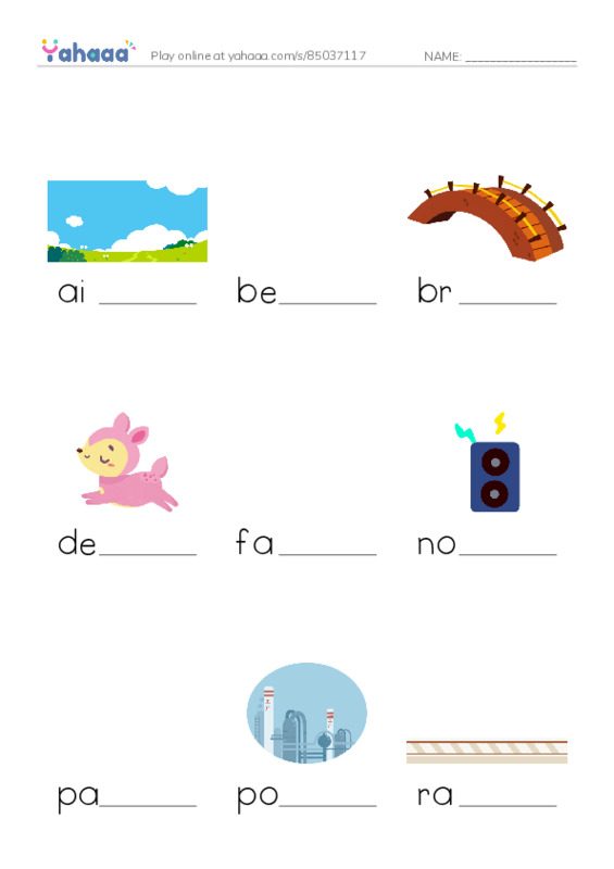 Finish the word worksheet for 
