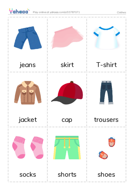 Picture flashcards worksheet for Clothes