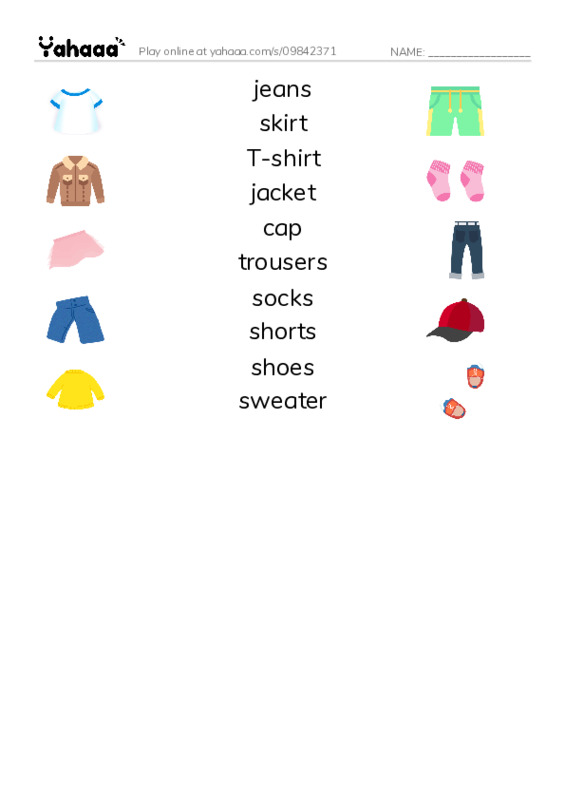 Match both sides worksheet for Clothes