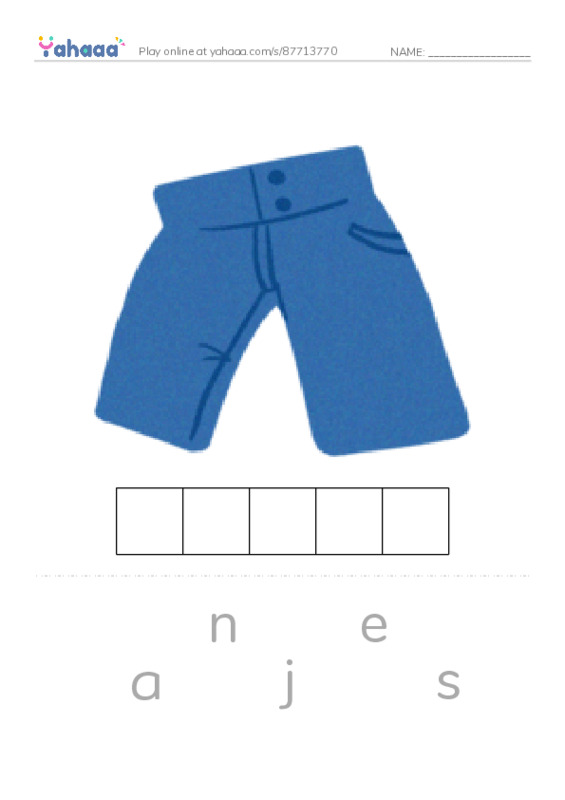 Letter scramble puzzle worksheet for Clothes